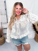 Floral & Crochet Button Down Hooded Long Sleeve Top - Whiskey Skies - POL CLOTHING INC.