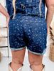 Floral Denim Cuffed Shorts With Pleats - Whiskey Skies - DAVI & DANI