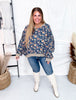 Floral Denim Long Sleeve Shirt With Frayed Details - Whiskey Skies - BIBI