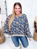 Floral Denim Long Sleeve Shirt With Frayed Details - Whiskey Skies - BIBI