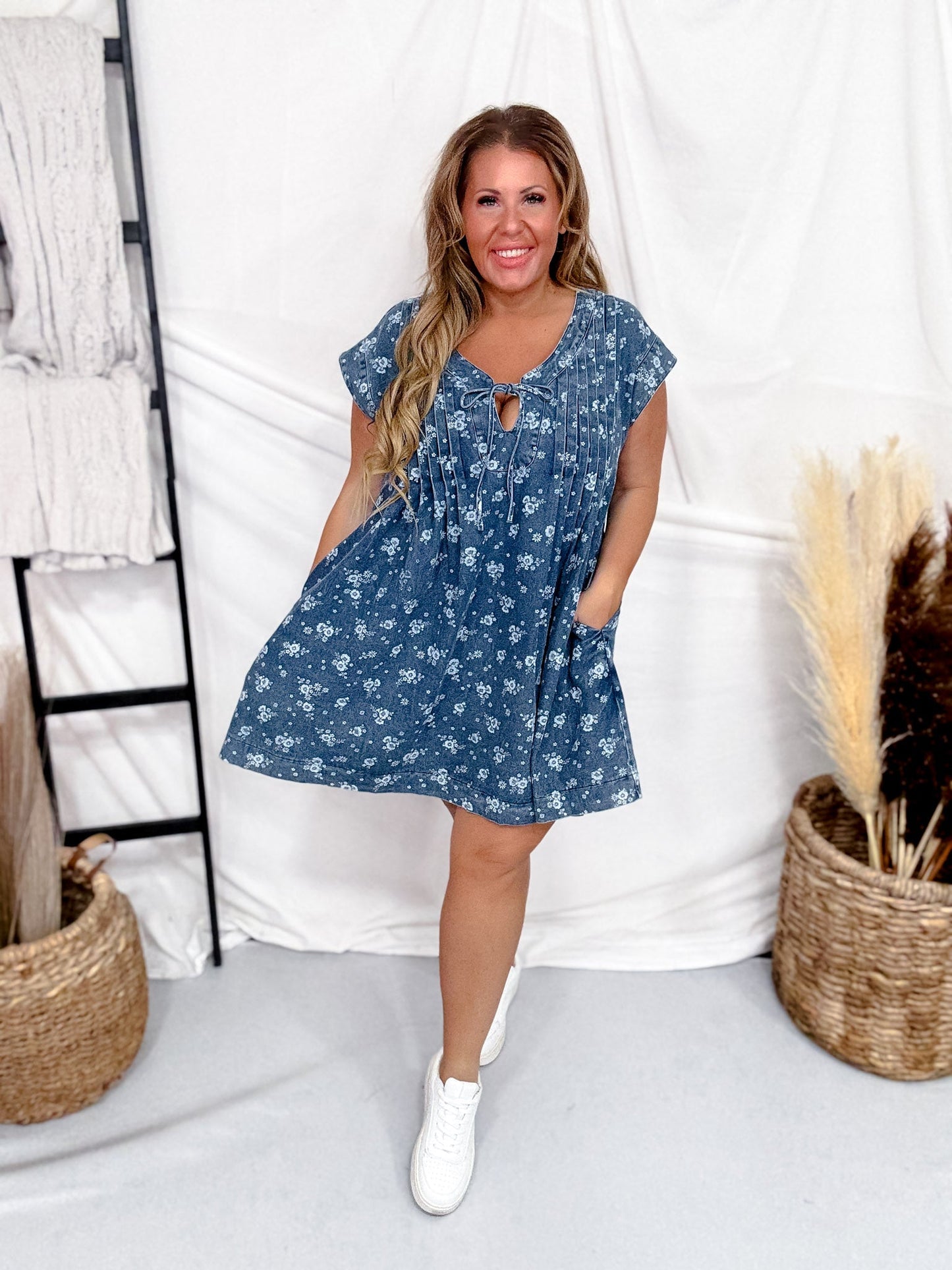 Floral Denim Sleeveless Dress - Whiskey Skies - SEW IN LOVE