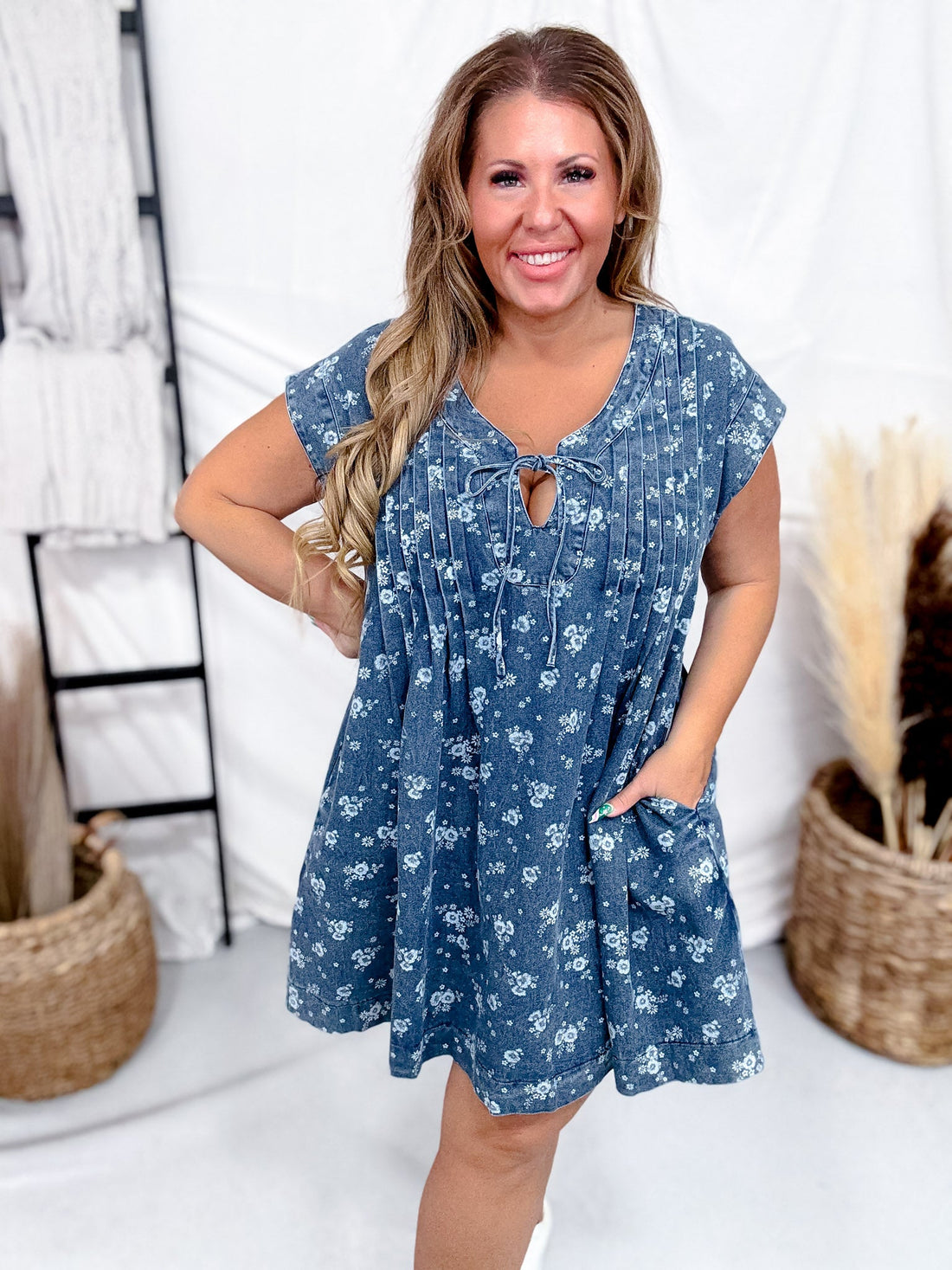 Floral Denim Sleeveless Dress - Whiskey Skies - SEW IN LOVE