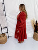 Floral Embroidered Brick Red Dress with Smocked Waist - Whiskey Skies - HAYDEN