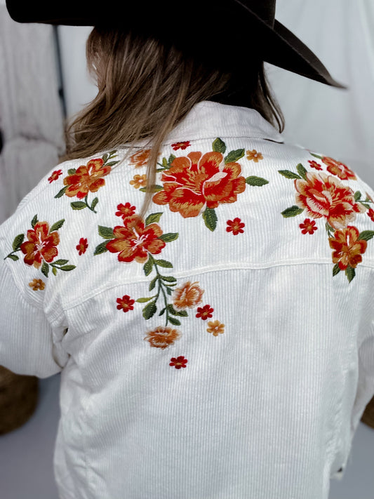 Floral Embroidered Corduroy Jacket - Whiskey Skies - ANDREE BY UNIT