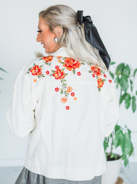 Floral Embroidered Corduroy Jacket - Whiskey Skies - ANDREE BY UNIT