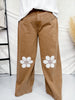 Floral Embroidered Knee Wide Leg Pants - Whiskey Skies - J.NNA