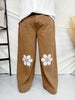 Floral Embroidered Knee Wide Leg Pants - Whiskey Skies - J.NNA