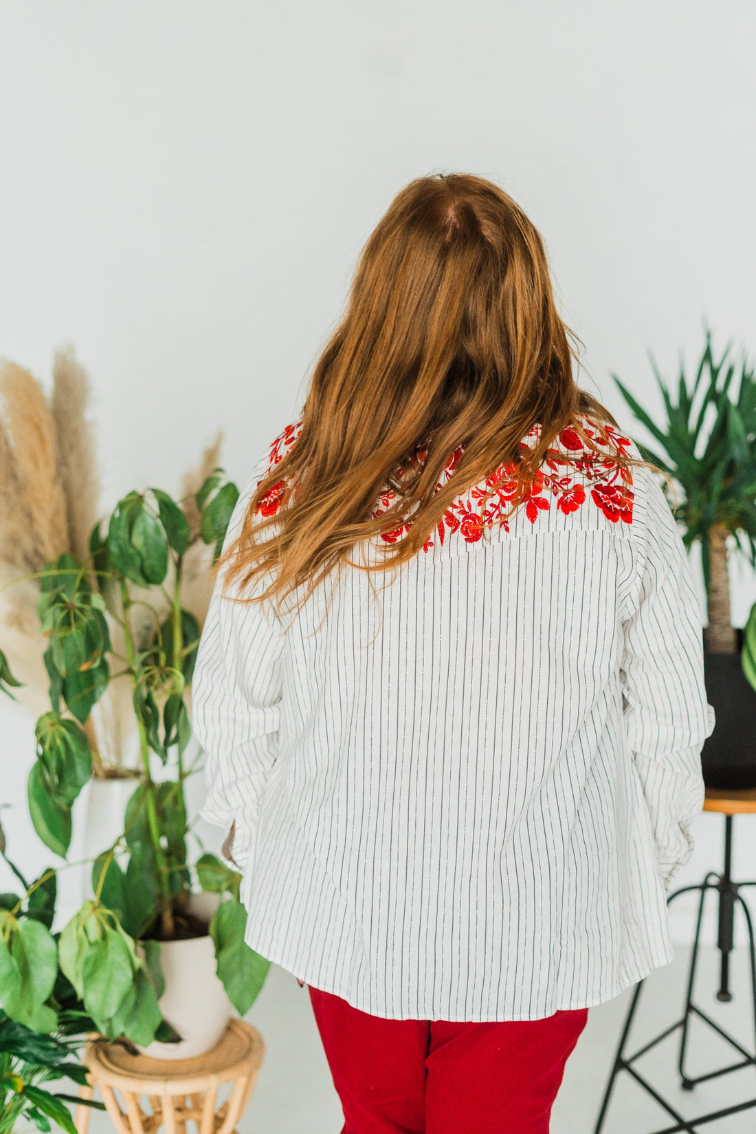 Floral Embroidered Long Sleeve Button Front Top - Whiskey Skies - ANDREE BY UNIT