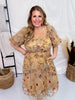 Floral Embroidered Mesh Bubble Sleeve Dress - Whiskey Skies - POLAGRAM + BAEVELY