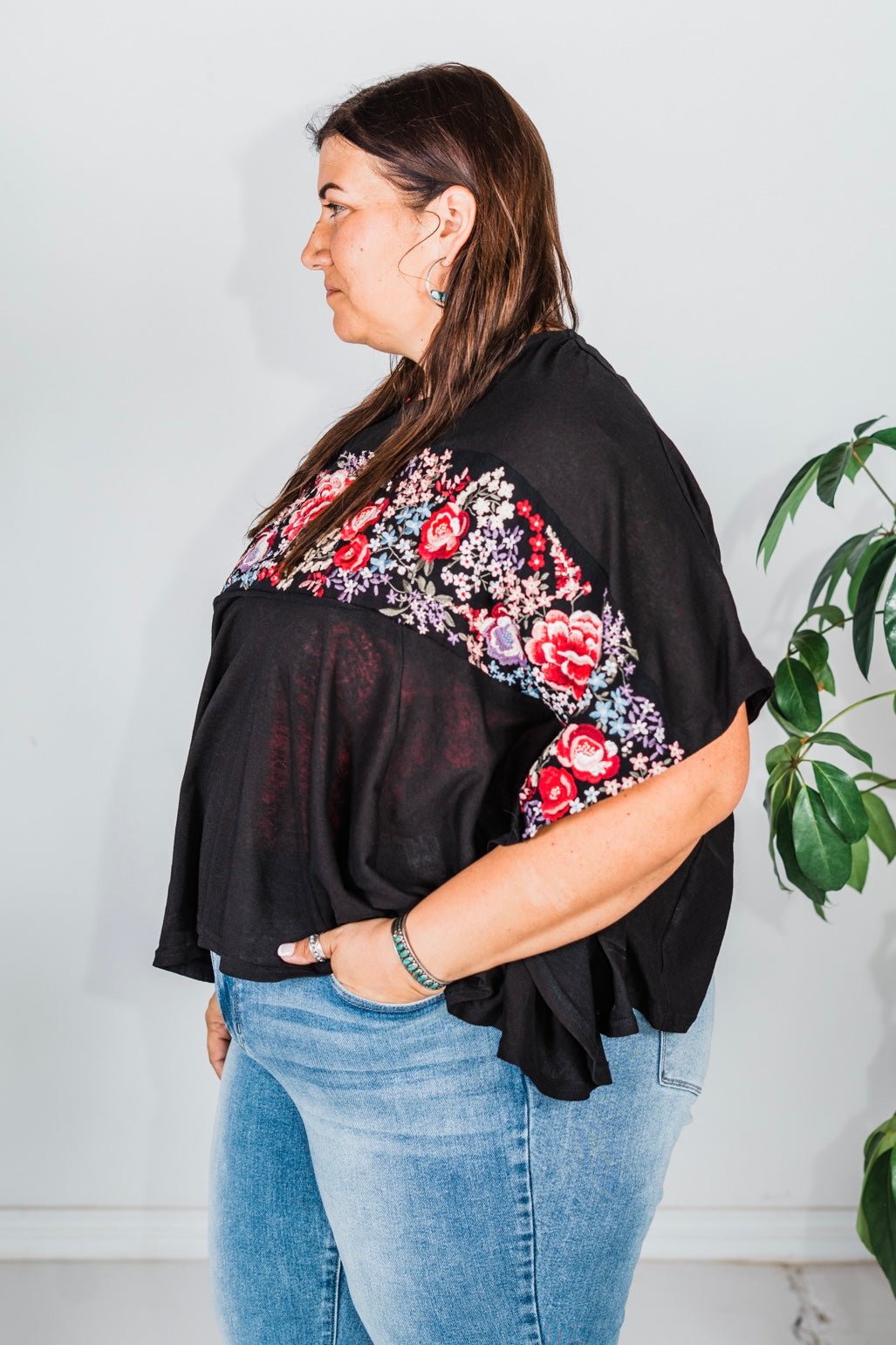 Floral Embroidered Poncho Tunic Top - Whiskey Skies - ANDREE BY UNIT