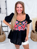 Floral Embroidered Puff Sleeve Babydoll Top - Whiskey Skies - ANDREE BY UNIT