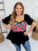 Floral Embroidered Puff Sleeve Babydoll Top - Whiskey Skies - ANDREE BY UNIT
