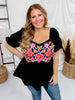 Floral Embroidered Puff Sleeve Babydoll Top - Whiskey Skies - ANDREE BY UNIT