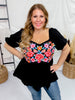 Floral Embroidered Puff Sleeve Babydoll Top - Whiskey Skies - ANDREE BY UNIT