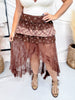Floral & Lace Tiered Maxi Skirt - Whiskey Skies - POLAGRAM + BAEVELY