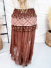 Floral & Lace Tiered Maxi Skirt - Whiskey Skies - POLAGRAM + BAEVELY