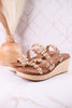 Floral "Let's Be Friends" Raffia Wedge Sandals - Whiskey Skies - CORKYS FOOTWEAR