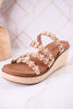 Floral "Let's Be Friends" Raffia Wedge Sandals - Whiskey Skies - CORKYS FOOTWEAR