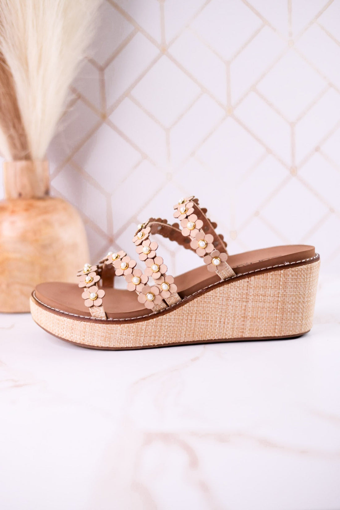 Floral "Let's Be Friends" Raffia Wedge Sandals - Whiskey Skies - CORKYS FOOTWEAR