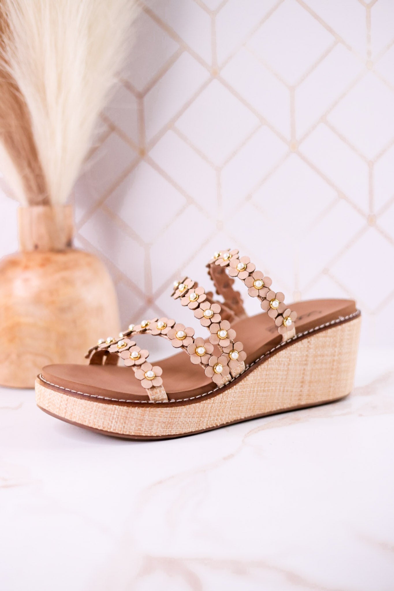 Floral "Let's Be Friends" Raffia Wedge Sandals - Whiskey Skies - CORKYS FOOTWEAR