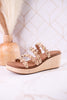 Floral "Let's Be Friends" Raffia Wedge Sandals - Whiskey Skies - CORKYS FOOTWEAR