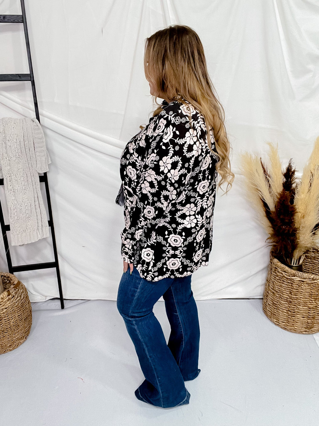 Floral Long Sleeve Button Down Blouse - Whiskey Skies - ANDREE BY UNIT