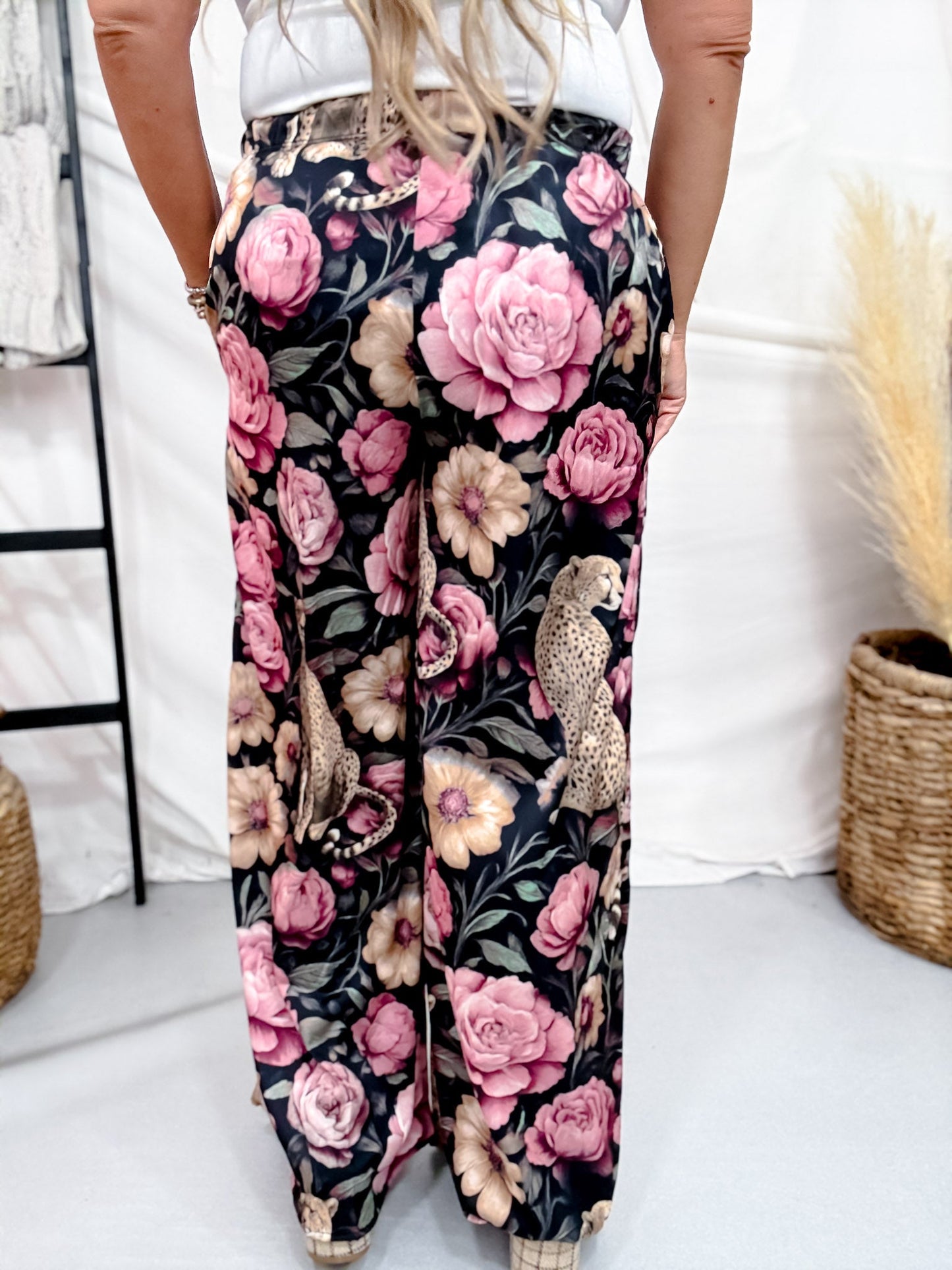 Floral Noir Cheetah Wide Leg Lounge Pants - Whiskey Skies - JADE BY JANE