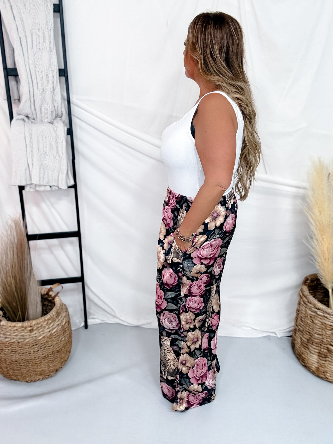 Floral Noir Cheetah Wide Leg Lounge Pants - Whiskey Skies - JADE BY JANE