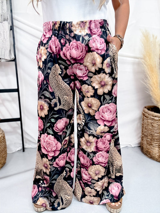 Floral Noir Cheetah Wide Leg Lounge Pants - Whiskey Skies - JADE BY JANE