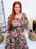 Floral Off Shoulder Smocked Waist Midi Dress With Puff Sleeves - Whiskey Skies - ODDI
