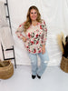 Floral Print 3/4 Sleeve V - Neck Top - Whiskey Skies - DEAR SCARLETT