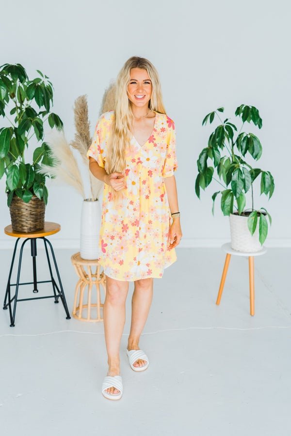 Floral Print Babydoll Dress - Whiskey Skies - ANDREE BY UNIT