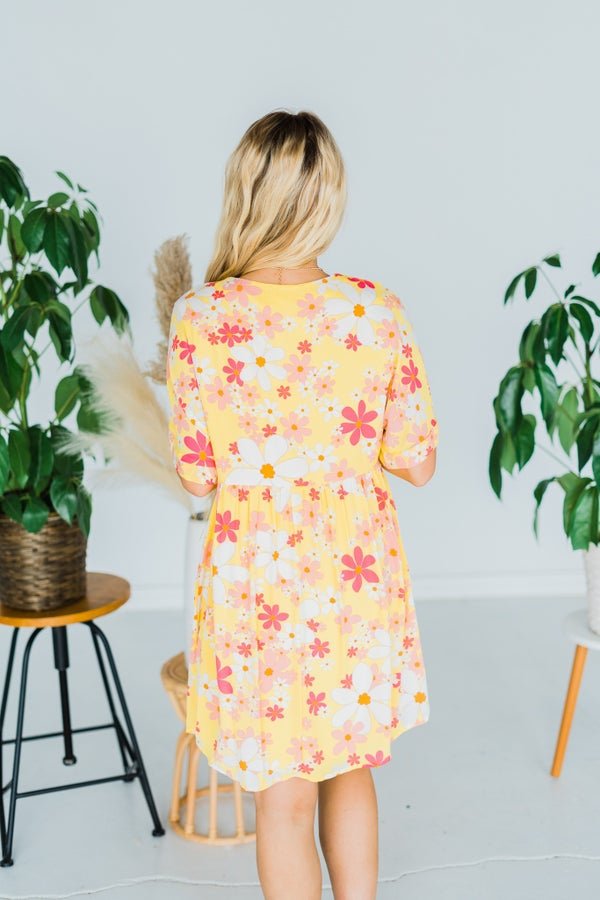 Floral Print Babydoll Dress - Whiskey Skies - ANDREE BY UNIT
