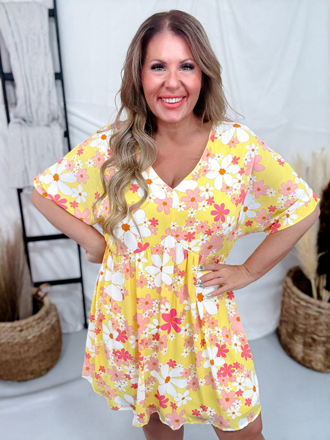 Floral Print Babydoll Dress - Whiskey Skies - ANDREE BY UNIT