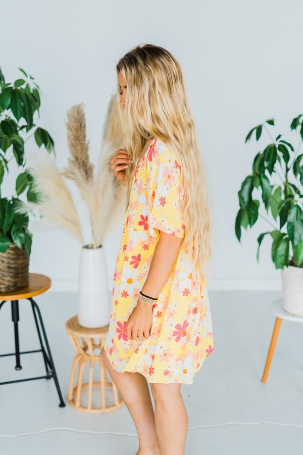 Floral Print Babydoll Dress - Whiskey Skies - ANDREE BY UNIT
