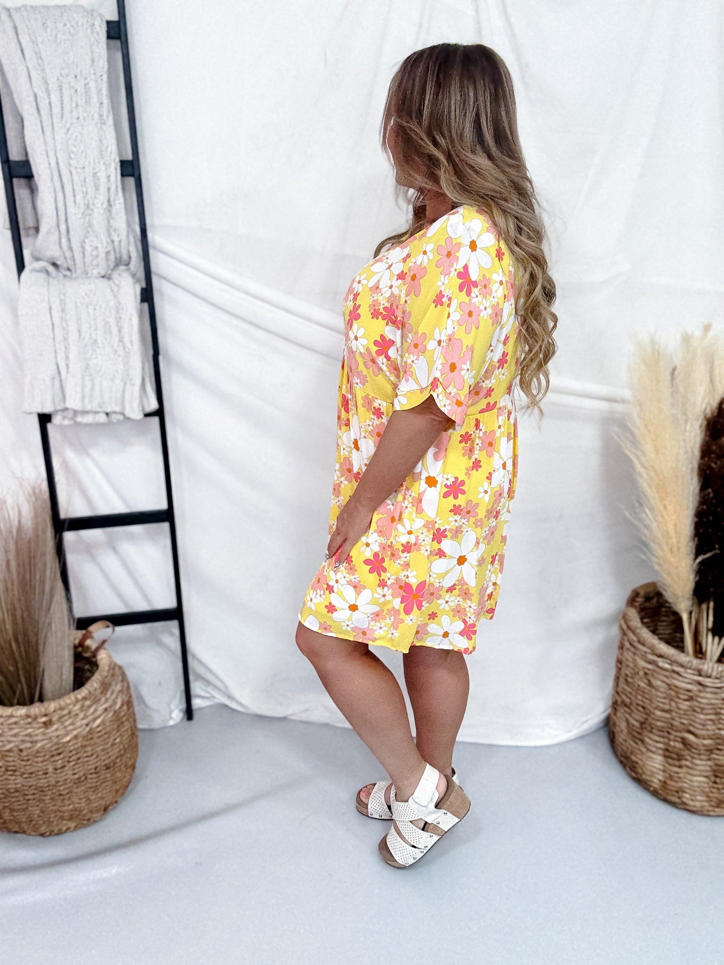 Floral Print Babydoll Dress - Whiskey Skies - ANDREE BY UNIT