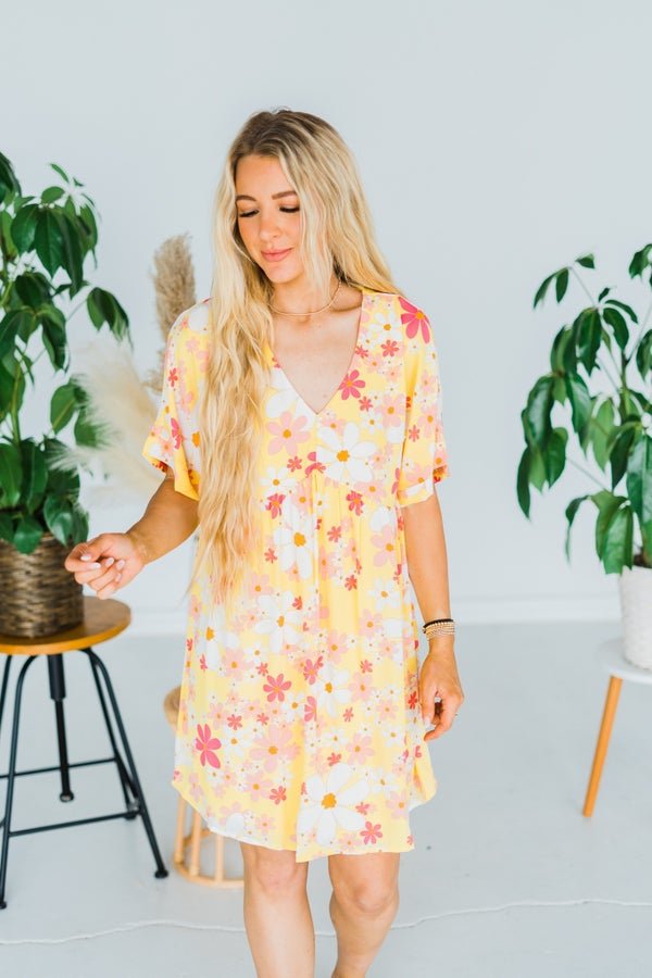 Floral Print Babydoll Dress - Whiskey Skies - ANDREE BY UNIT