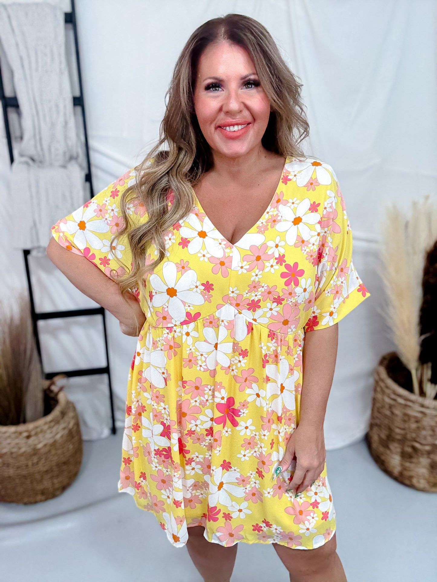 Floral Print Babydoll Dress - Whiskey Skies - ANDREE BY UNIT