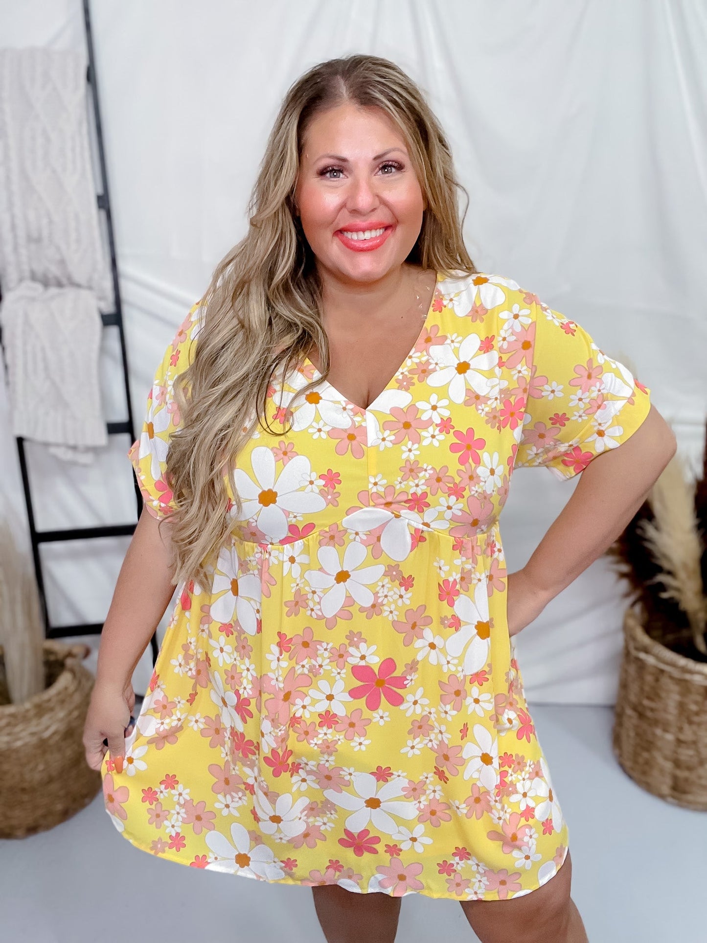 Floral Print Babydoll Dress - Whiskey Skies - ANDREE BY UNIT