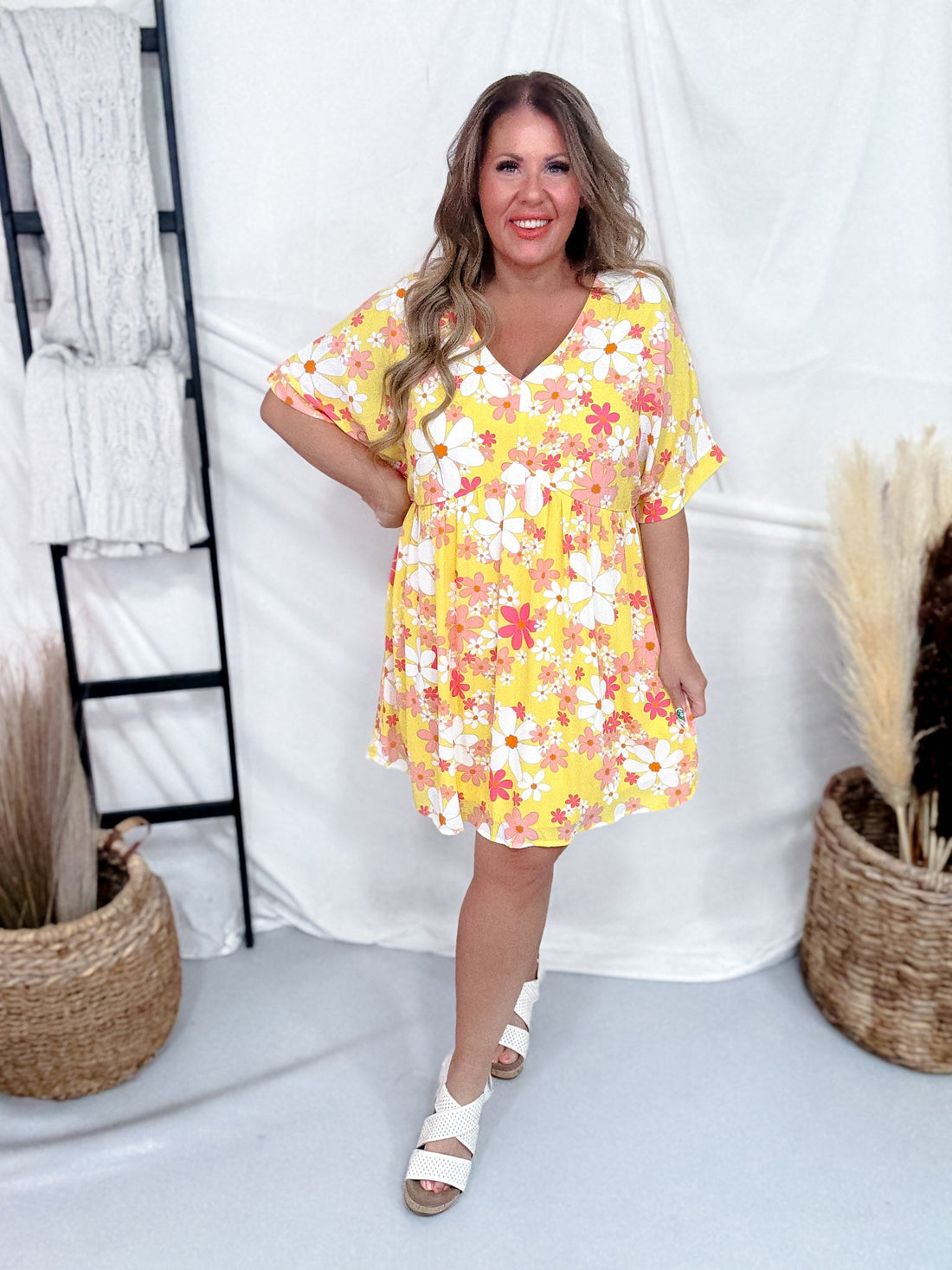 Floral Print Babydoll Dress - Whiskey Skies - ANDREE BY UNIT