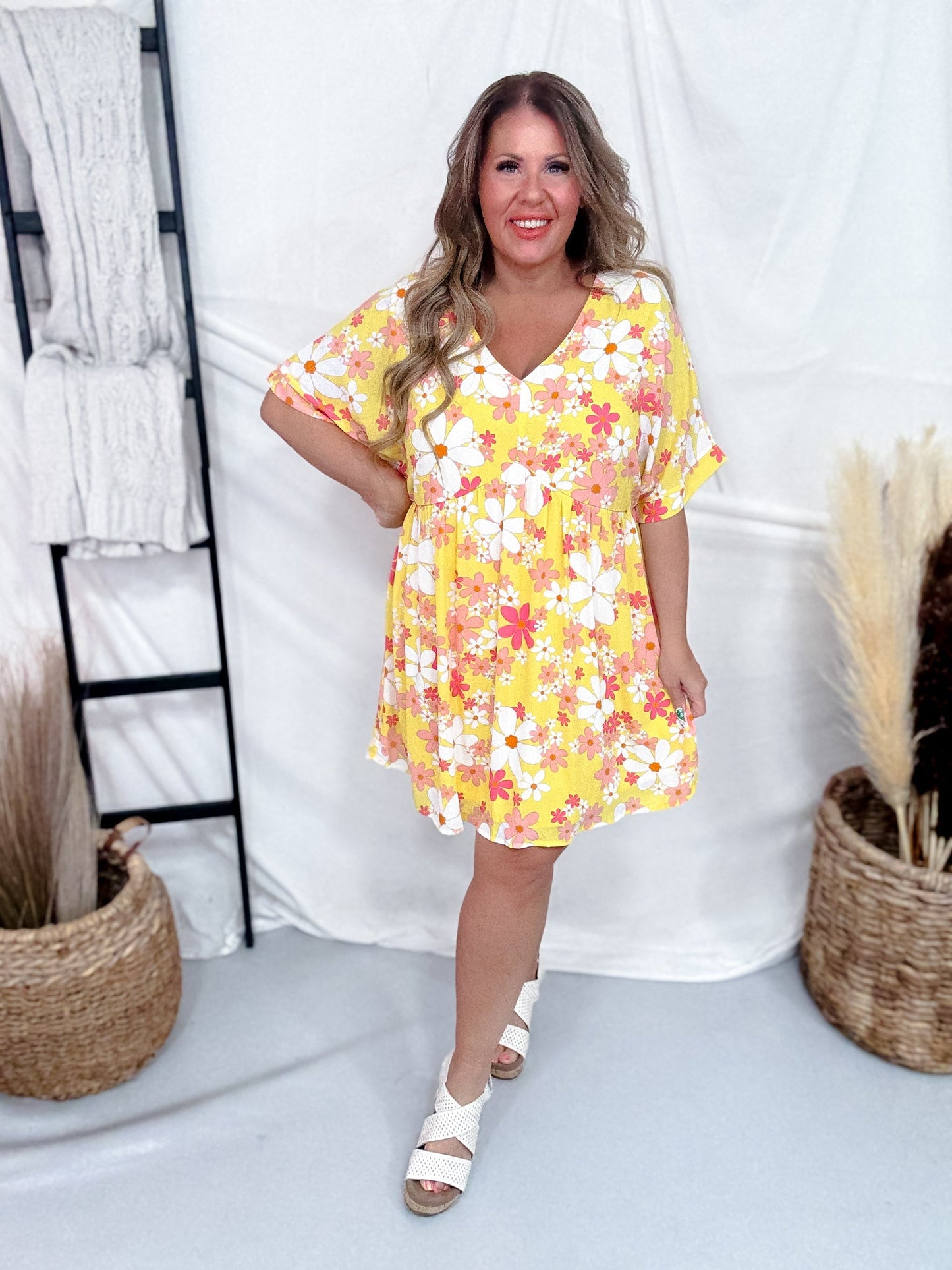 Floral Print Babydoll Dress - Whiskey Skies - ANDREE BY UNIT