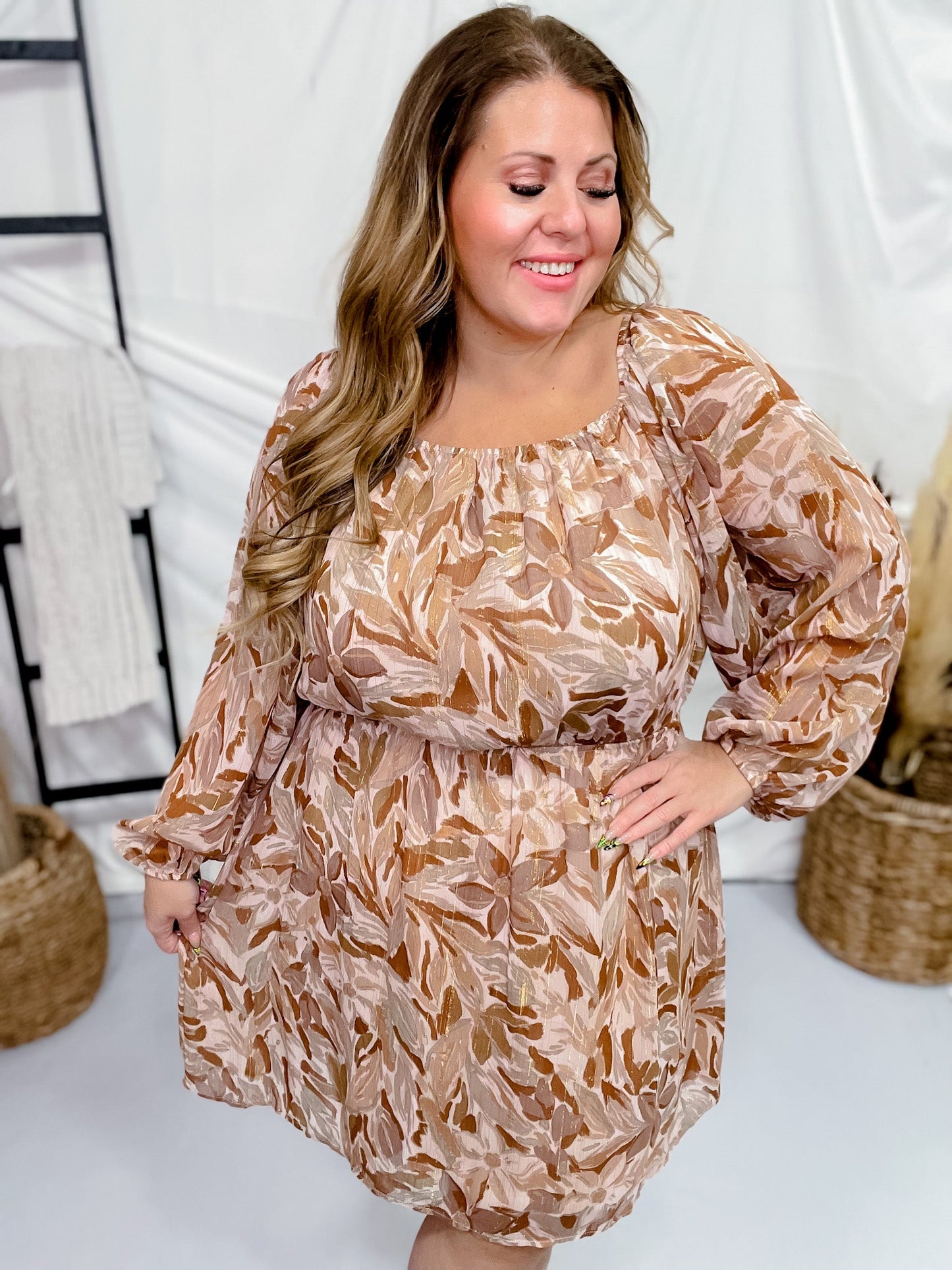 Floral Print Balloon Sleeve Fit & Flare Dress - Whiskey Skies - ANDREE BY UNIT