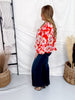 Floral Print Balloon Sleeve Top With Tie Neckline - Whiskey Skies - SEW IN LOVE