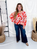 Floral Print Balloon Sleeve Top With Tie Neckline - Whiskey Skies - SEW IN LOVE
