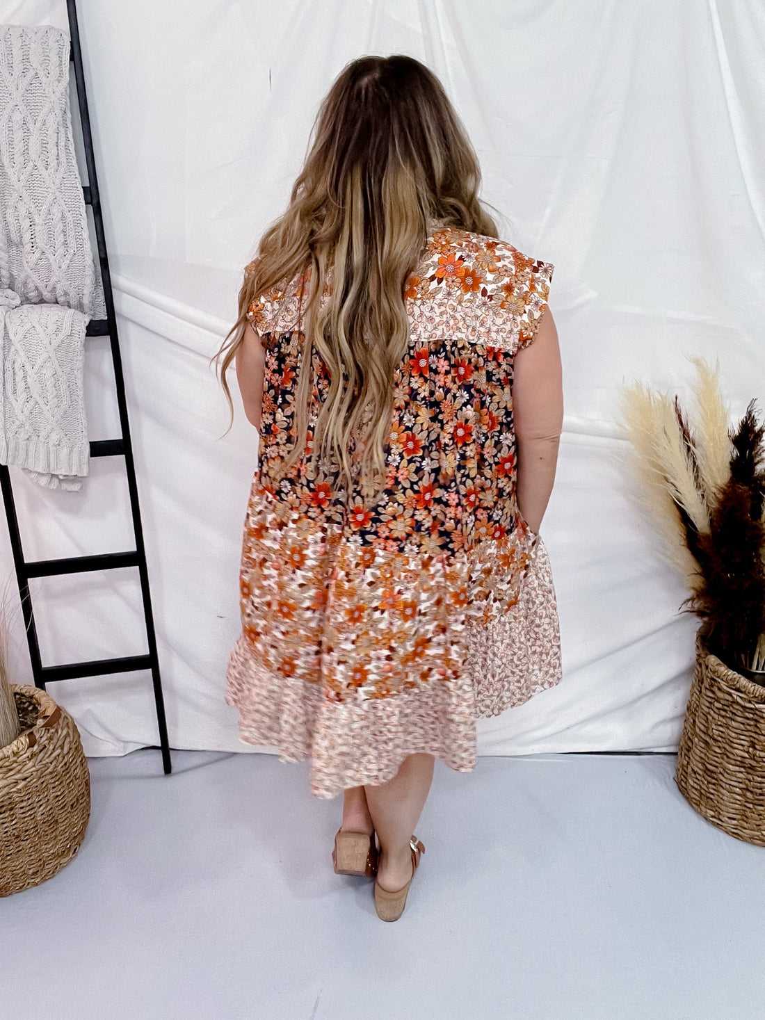 Floral Print Button Down Dress With Pockets - Whiskey Skies - BIBI