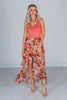 Floral Print Chiffon Ruffle Maxi Skirt - Whiskey Skies - POLAGRAM + BAEVELY