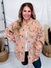 Floral Print Denim Shacket In Vintage Latte - Whiskey Skies - BIBI