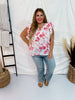 Floral Print Flutter Sleeve Sheer V - Neck Top - Whiskey Skies - BIBI