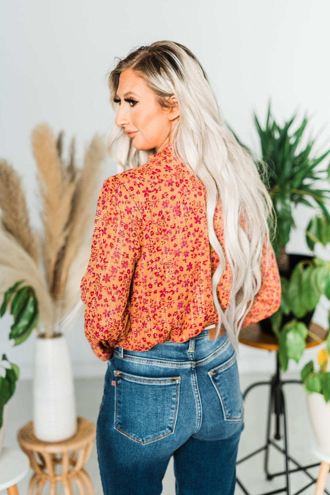 Floral Print High Neck Top - Whiskey Skies - ANDREE BY UNIT