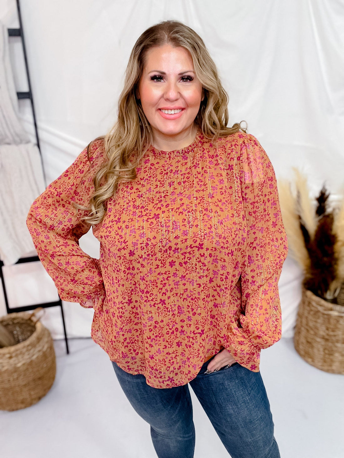 Floral Print High Neck Top - Whiskey Skies - ANDREE BY UNIT